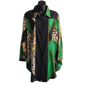 VONDA Women's Leopard Print Round Hem Button Up Long Shirt Size 3XL NWT